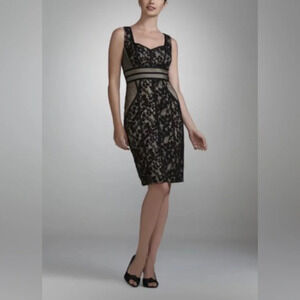 Jax Black Tan Lace Sleeveless Sheath Dress Mini Sweetheart Neck Size 4